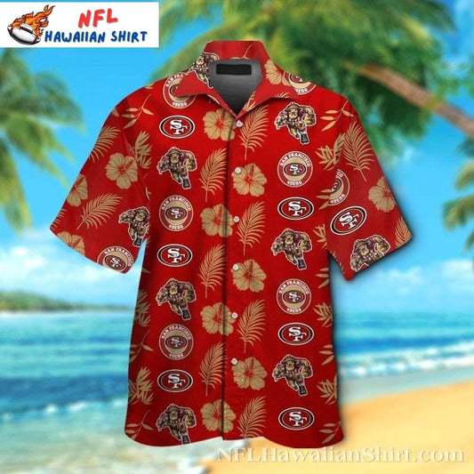 49ers Aloha Spirit Shirt - Red Hawaiian Hibiscus And Logo Print