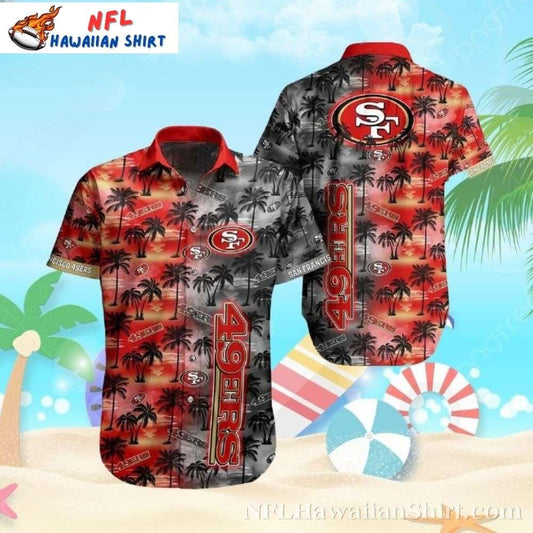 49ers Beachside Twilight Hawaiian Shirt - Black And Red Sunset Palms